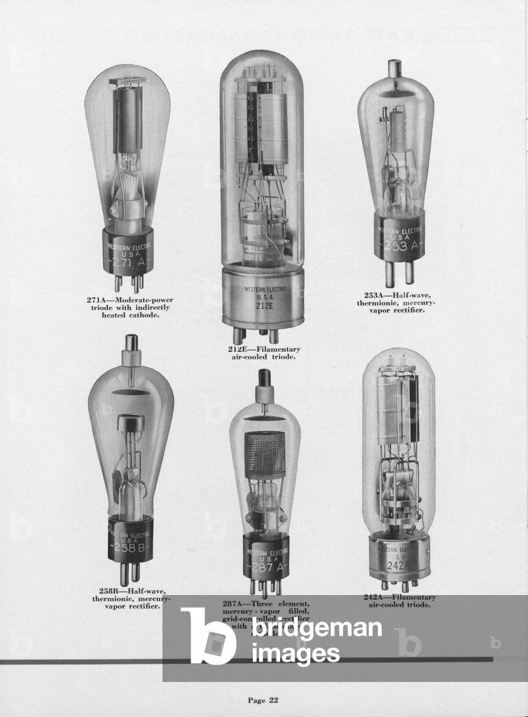 Various Models Of Western Electric Company's Vacuum Tubes Used In Radio Telephone Broadcasting Equipment