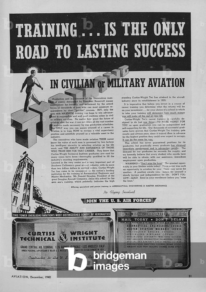 World War II Advertisement - Curtiss Wright Technical Institute, Glendale, California