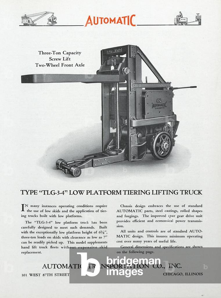 Automatic Transportation Company's Type TLG 3-4 Low Platform Tiering Lifting Truck