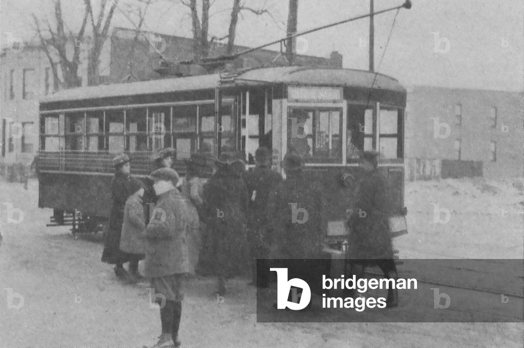 Westinghouse Electric And Manufacturing Company's Safety Car, Showing Brooklyn Residence Boarding It During The Winter Time