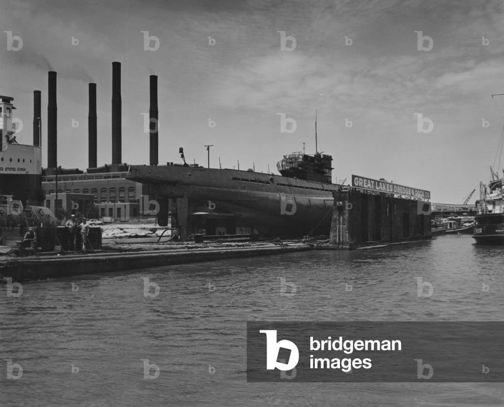 The Captured German Submarine U505 In The Dry Dock Of The Great Lakes Dredge And Dock Company