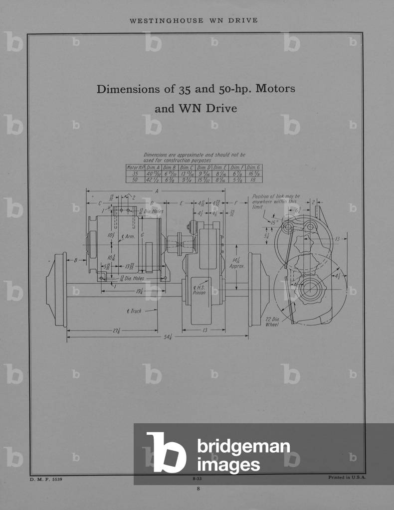 Drawing Of The Dimensions Of The Westinghouse Electric & Manufacturing Company's Thirty-Five And Fifty Horse Power Motors And WN Drive
