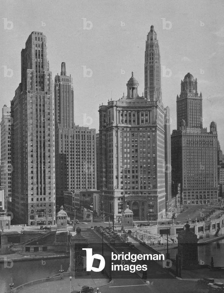Michigan Boulevard Bridge from the North, Chicago, Illinois, 1933 (b/w photo)