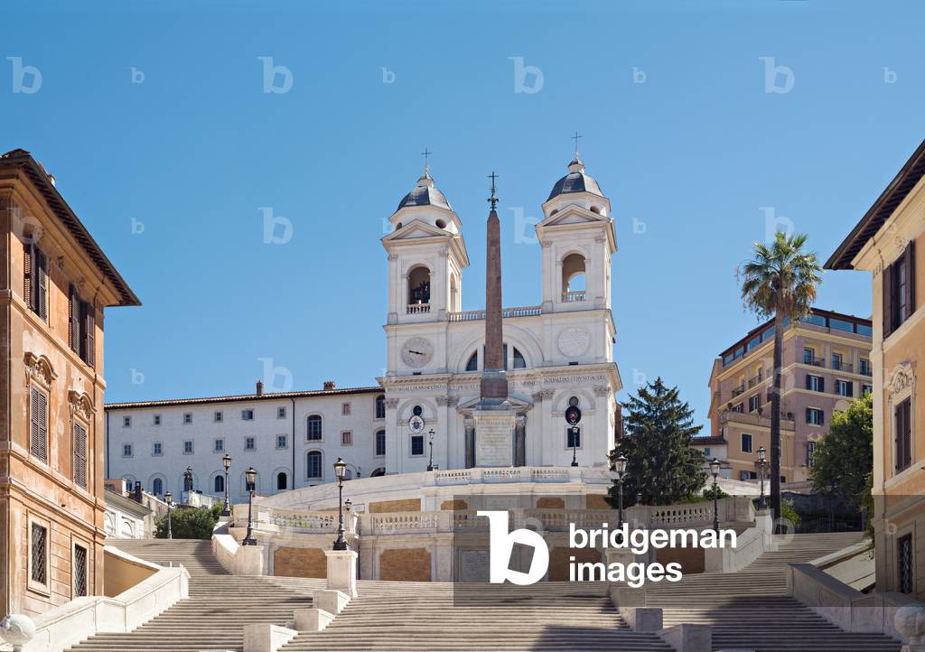 View of the staircase (during the resaturation of 2016) with the facade of the church of Trinità dei Monti, Rome, Italy, 2016 (photo)