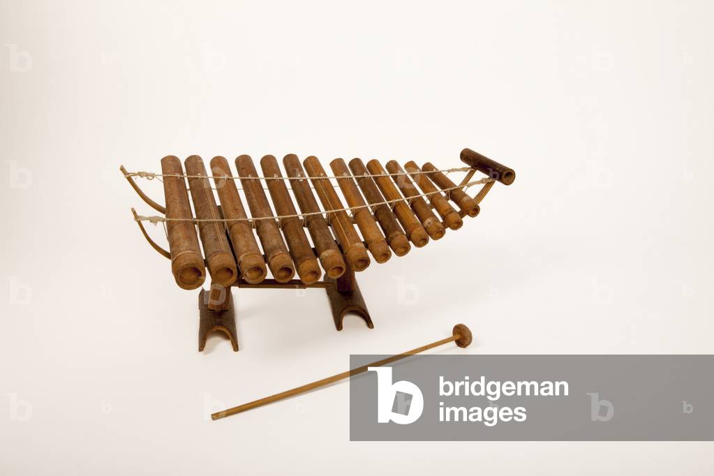 A bamboo xylophone, a traditional Asian folk percussion  instrument