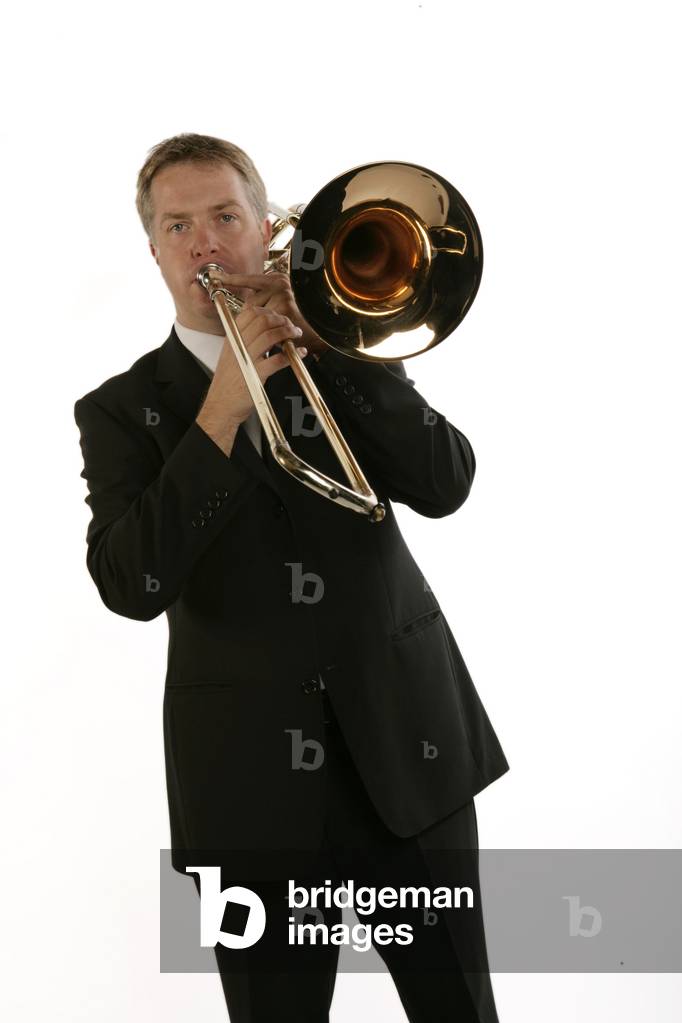 Bass Trombone player in playing position