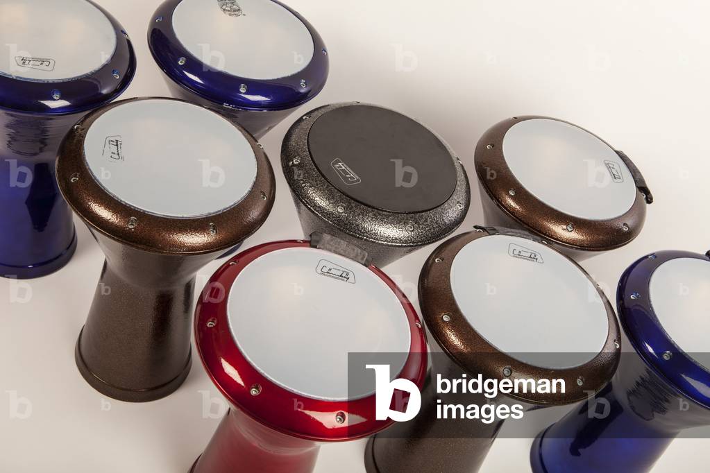 Collection of Darabuka, Darbuka or Dumbek drums from North Africa. Goblet shaped hand drums. Arabic Drum.