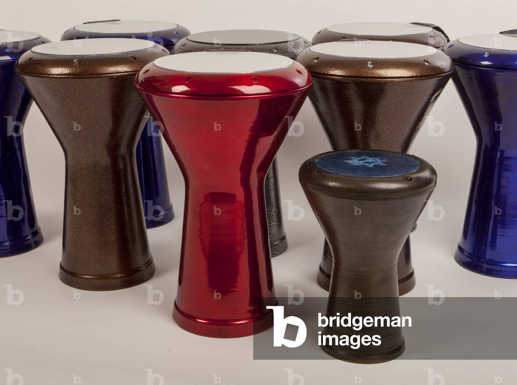 Collection of Darabuka, Darbuka or Dumbek drums from North Africa. Goblet shaped hand drums. Arabic Drum.