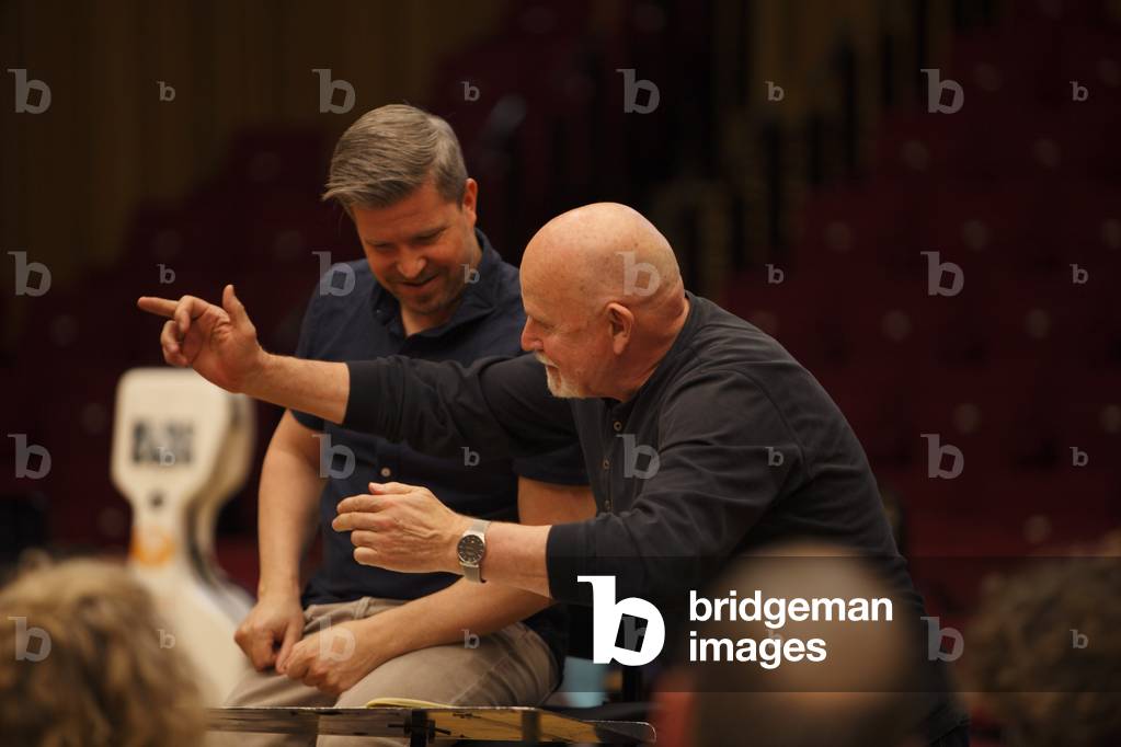 Peteris Vasks - composer, born Latvia 1946. Latvian, in rehearsal with conductor Edwin Outwater.