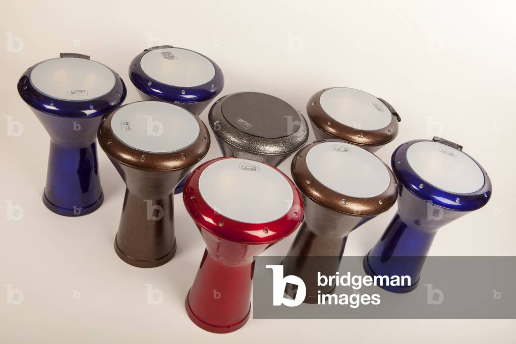 Collection of Darabuka, Darbuka or Dumbek drums from North Africa. Goblet shaped hand drums. Arabic Drum.