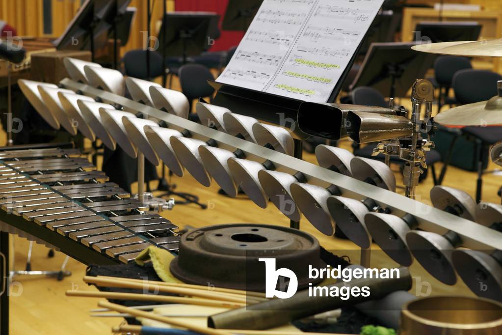 Aluphone, Metal percussion instrument made in Denmark.  Made of hand molded chromatic aluminium bells.As used in the opening ceremony of the 2012 Olympic Games, London, UK.