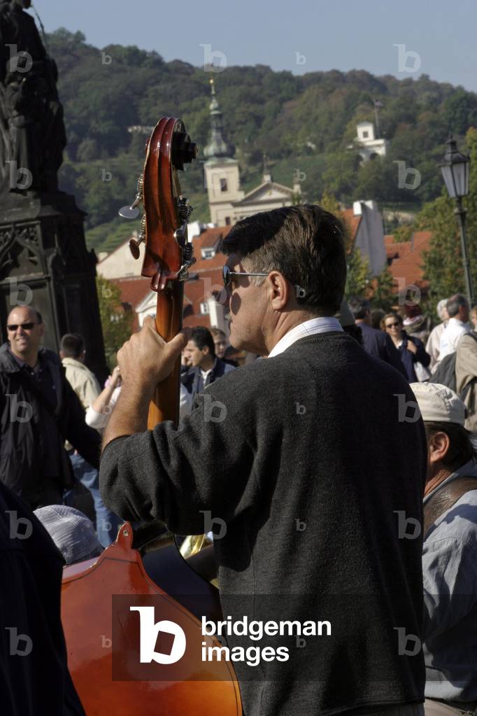 Street musician double bass