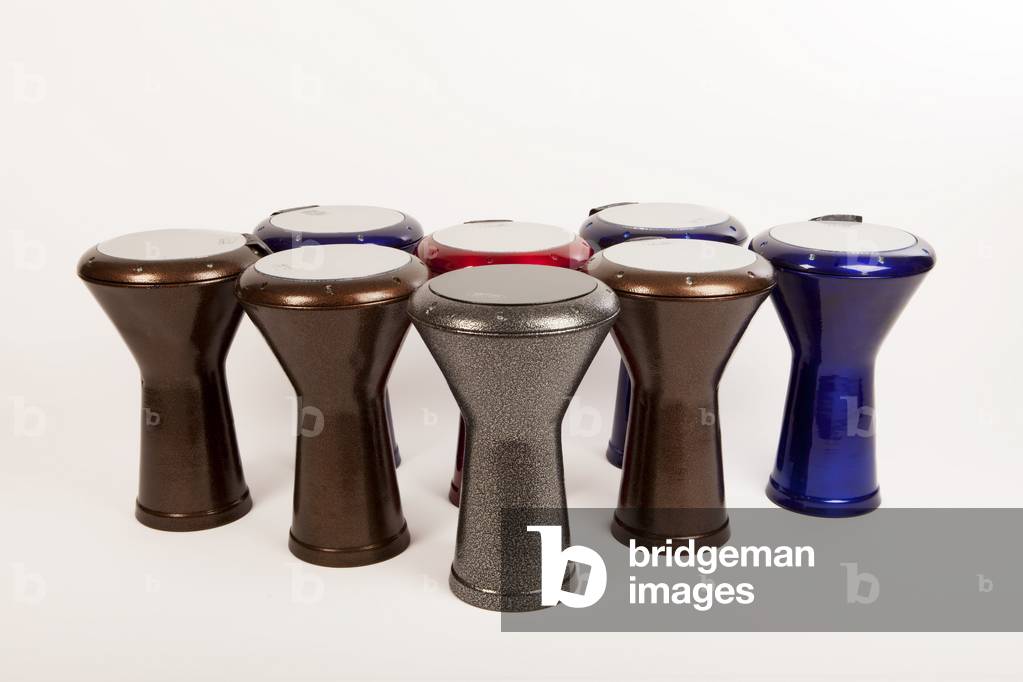 Collection of Darabuka, Darbuka or Dumbek drums from North Africa. Goblet shaped hand drums. Arabic Drum.