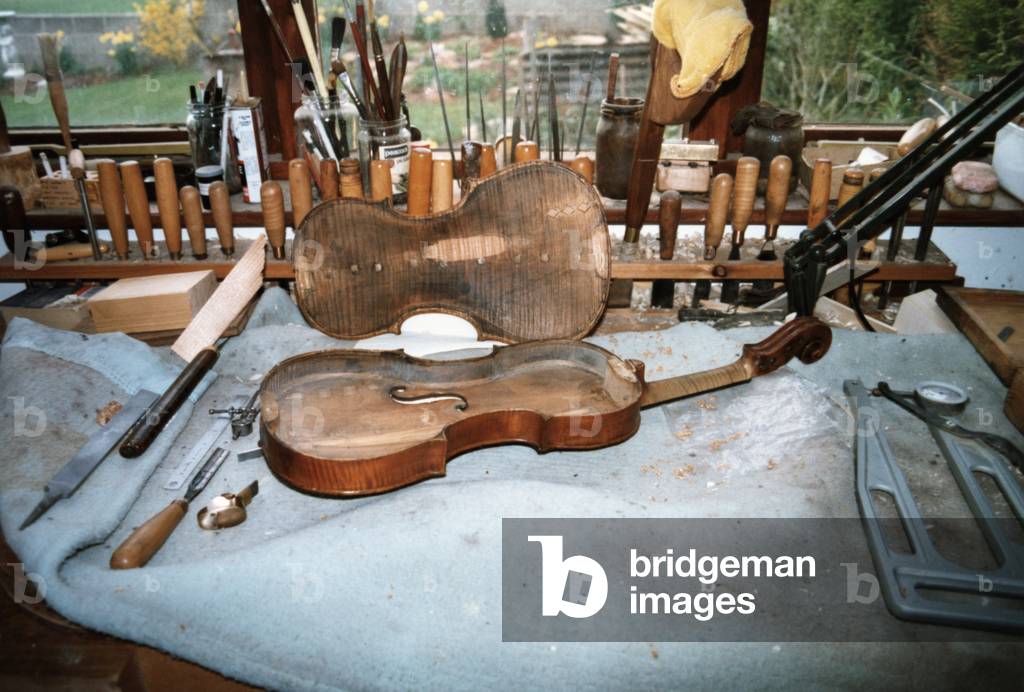 A violin being repaired: