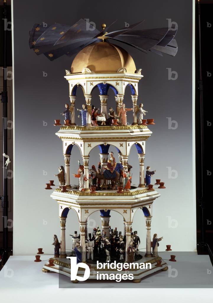 Graded Pyramid with Carved Figures, 1910 (carved & painted wood)