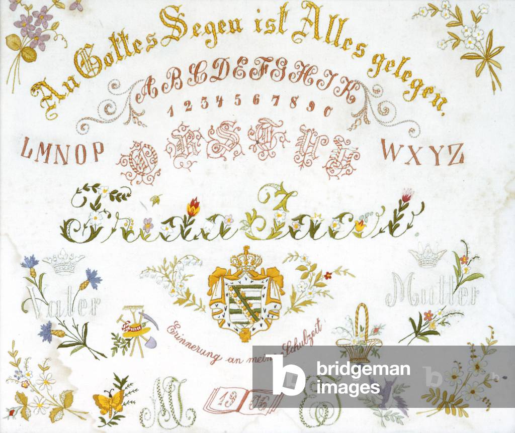 Rimmed Sampler, 1906 (embroidered cotton cloth)