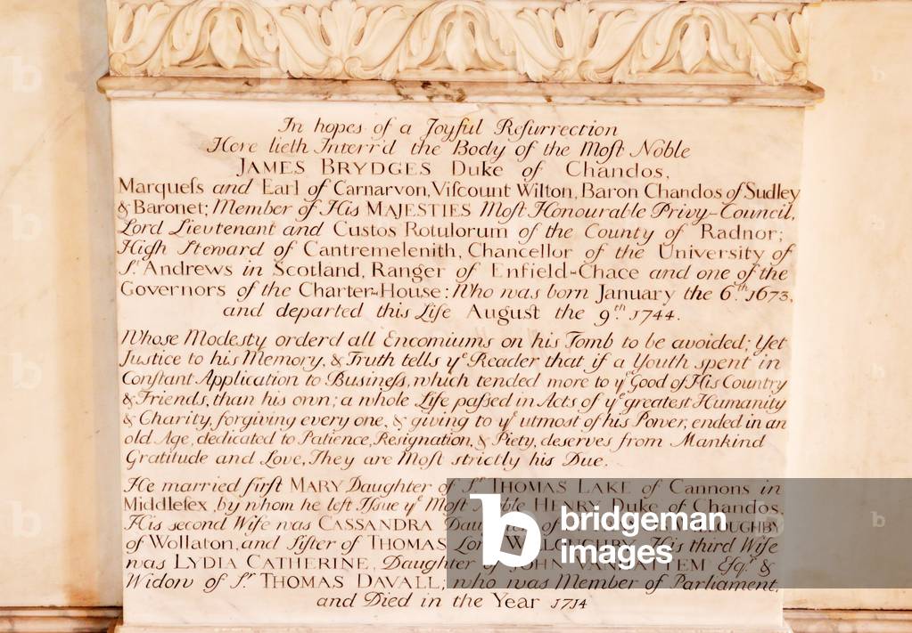 Inscribed mausoleum plaque to James Brydges