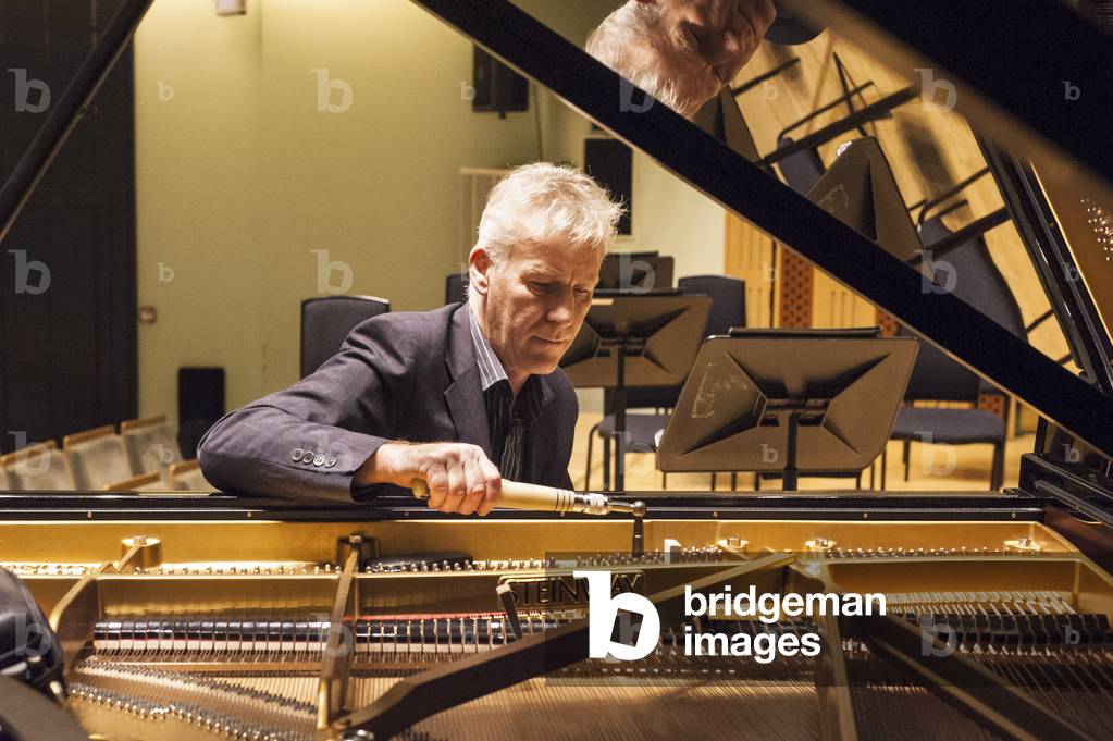 Piano tuner tuning Steinway