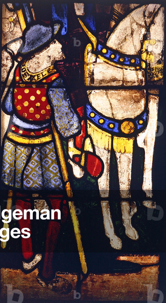 Detail from a window depicting the Crucifixion: Foot Soldier (stained glass)