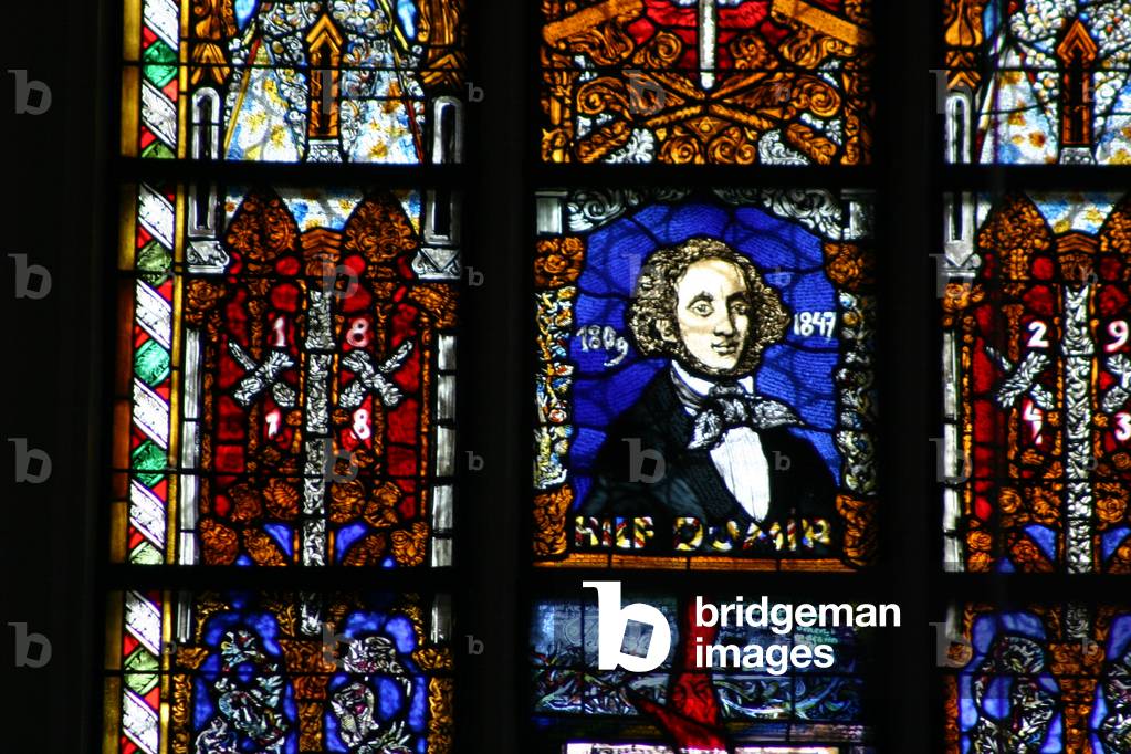 Felix Mendelssohn - on stained glass window in Tomaskirche - Tomas kirche - Tomas church, Leipzig