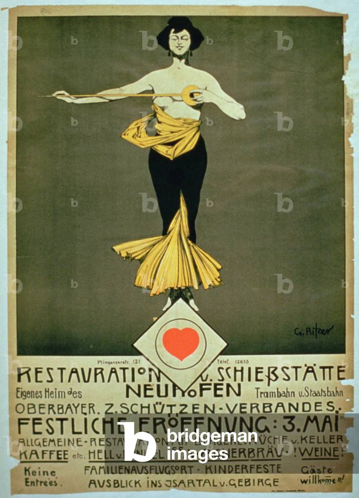 Poster advertising the 'Grand Reopening of the Restauration u. Schiessstatte' 1903 (colour litho)