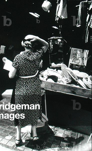 Image of Photography depicting Woman in Polka Dot Dress with Hat, 20th century by Nat Herz