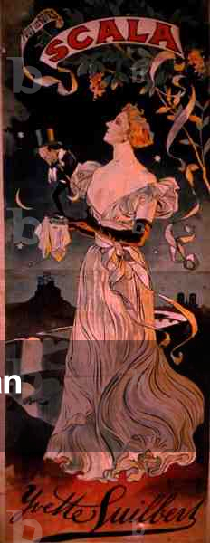 Poster advertising a performance by Yvette Guilbert, at the Scala, Paris (colour litho)
