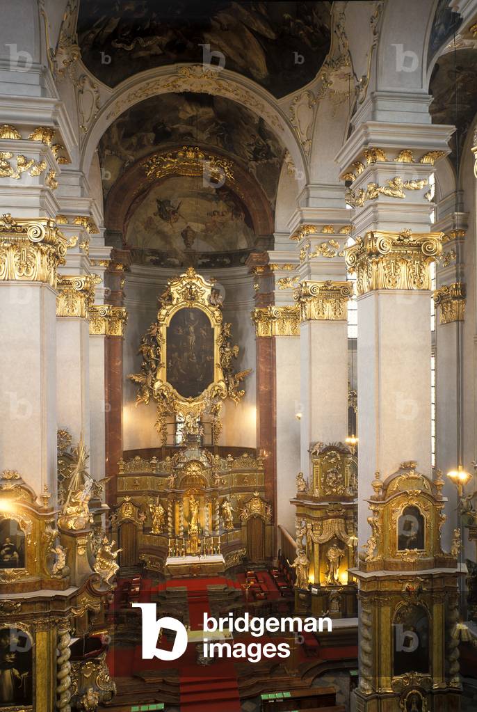 Main nave and altar of the Church of St. Giles in Prague, Czech Republic (photo)