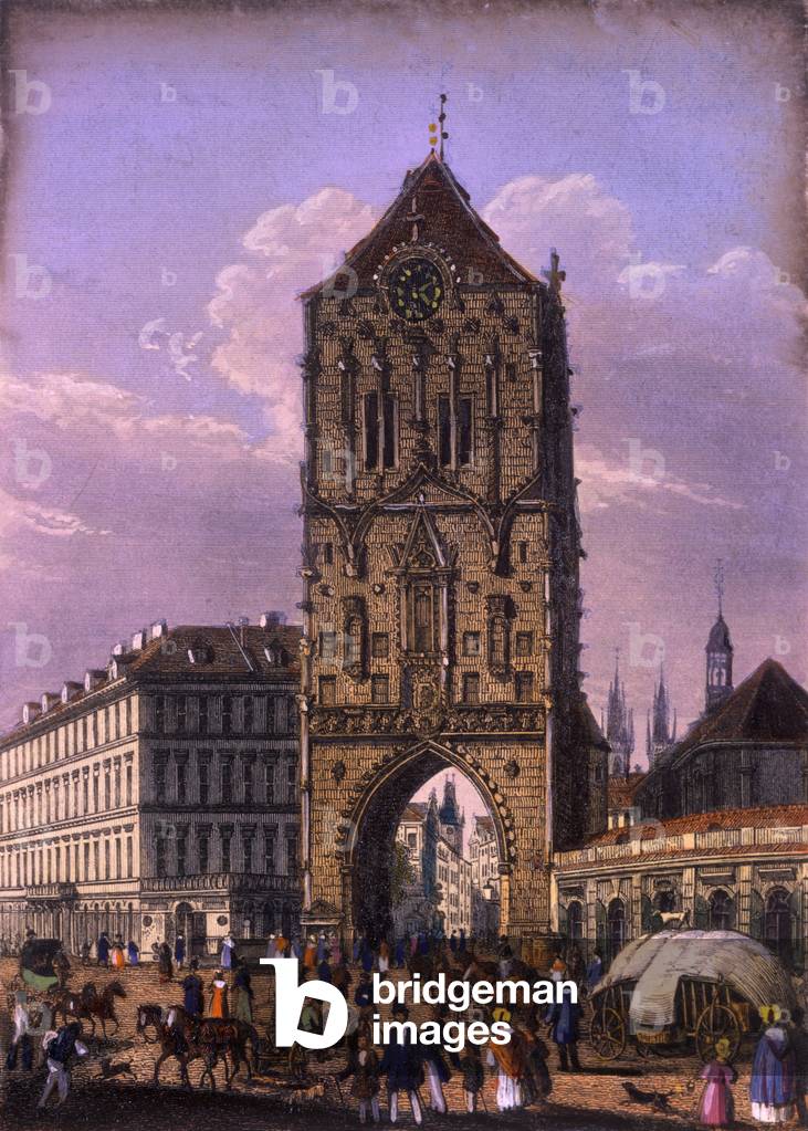 Powder Tower, Prague, c.1840 (coloured steel engraving)