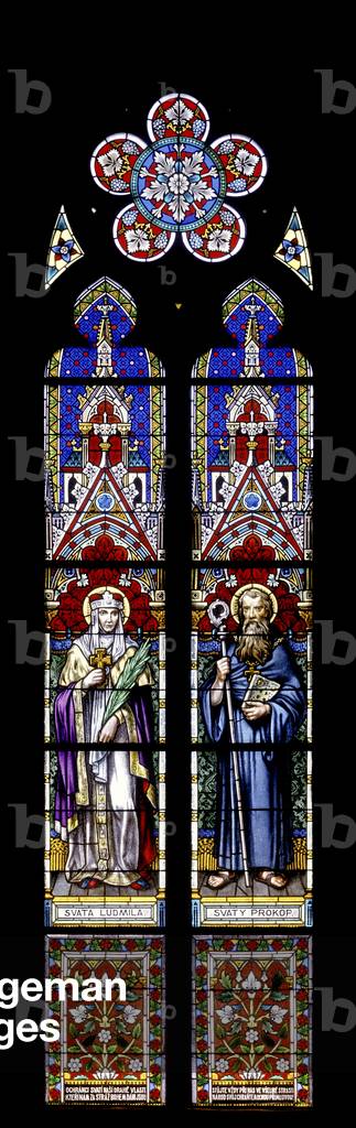 Window with figures of St. Ludmila and St. Prokopius of Sázava (stained glass)