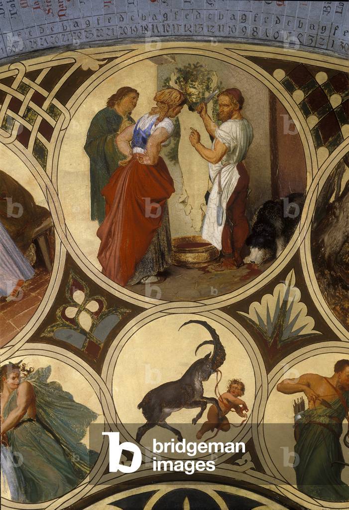 Prague astronomical clock's calendar plate – December, 1865-66 (oil on copper plate)