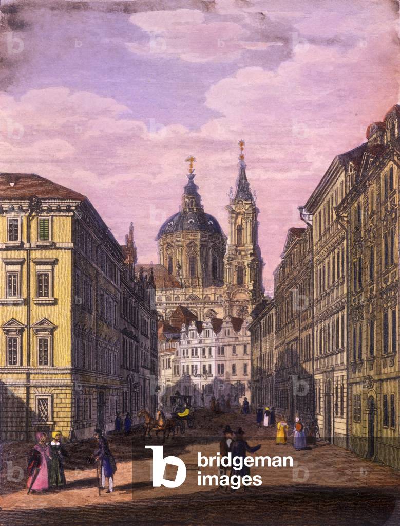 Church of Saint Nicholas in the Little Quarter, Prague, 1847 (coloured steel engraving)