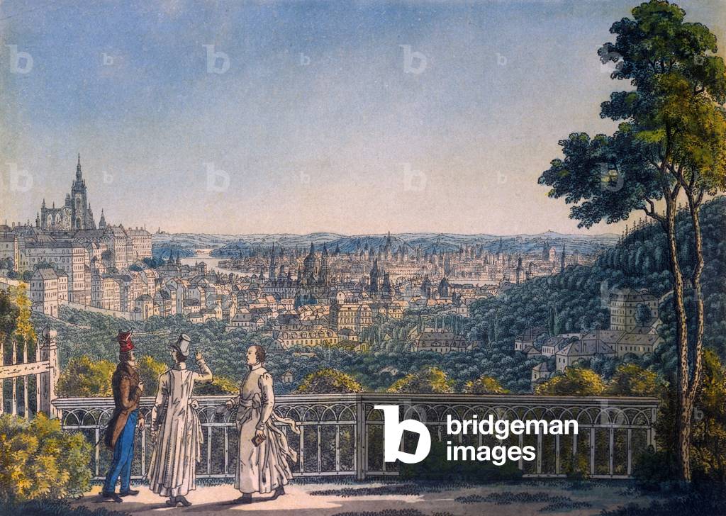 View of Prague from the garden of Strahov Monastery, 1835 (coloured etching)