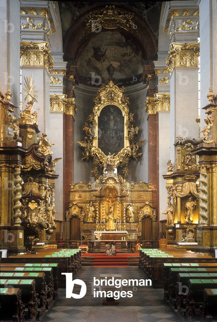 Main nave and altar of the Church of St. Giles in Prague, Czech Republic (photo)