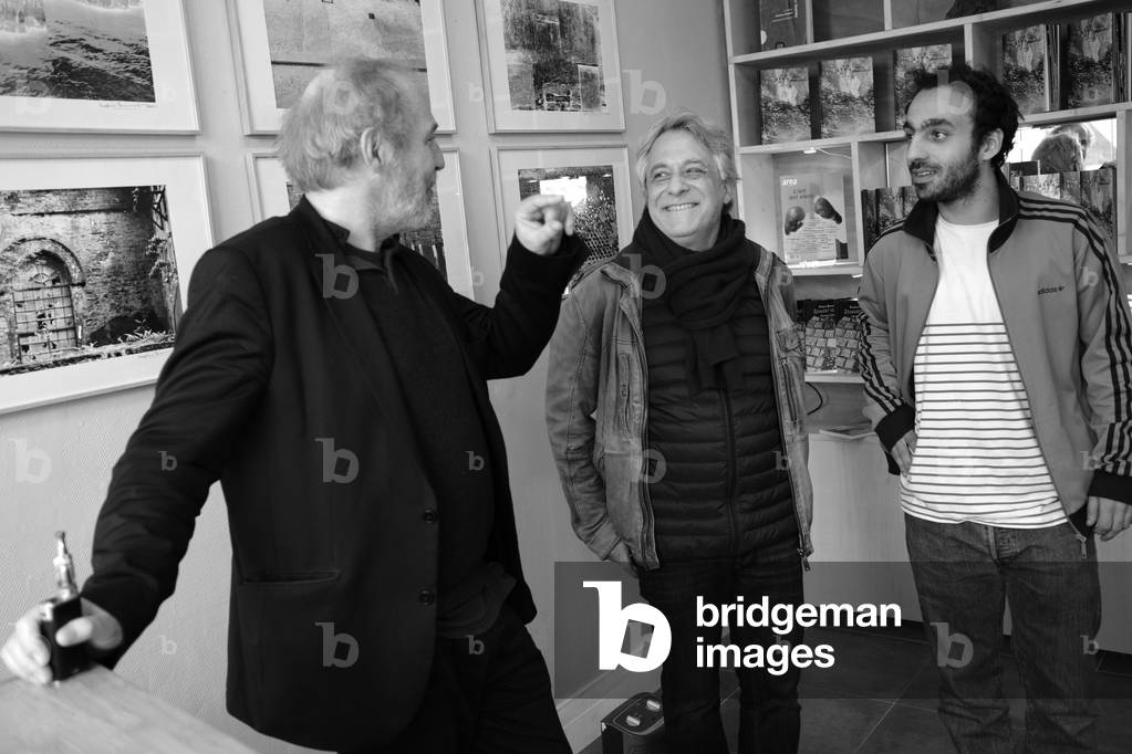 Portrait of Arnaud Desplechin, Alain Pusel and Elyot Milshtein, 2021 (b/w photo)