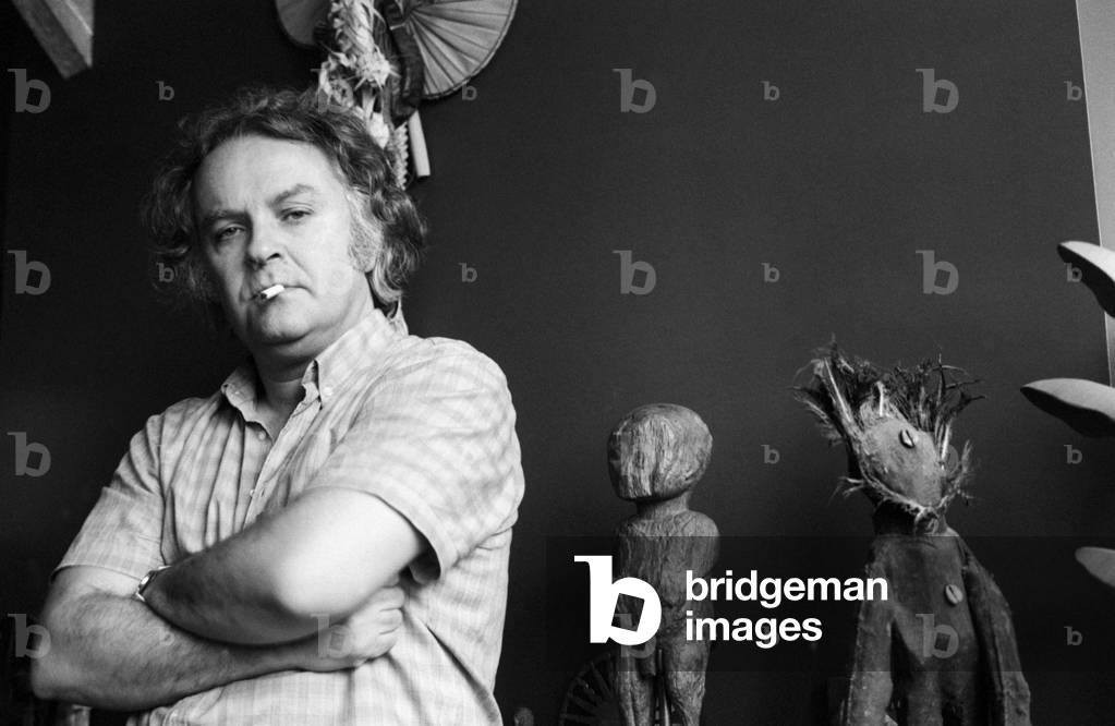 Portrait of Denis Roche on May 10 by Sophie Bassouls, b/w