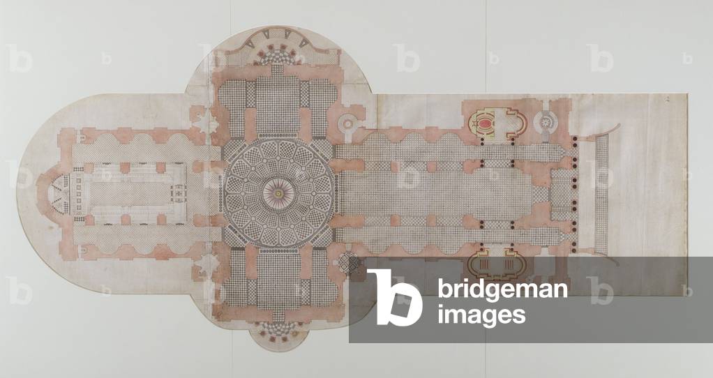 Paving plan of St. Paul's Cathedral, as executed, c.1710 (pen & ink wash on paper)