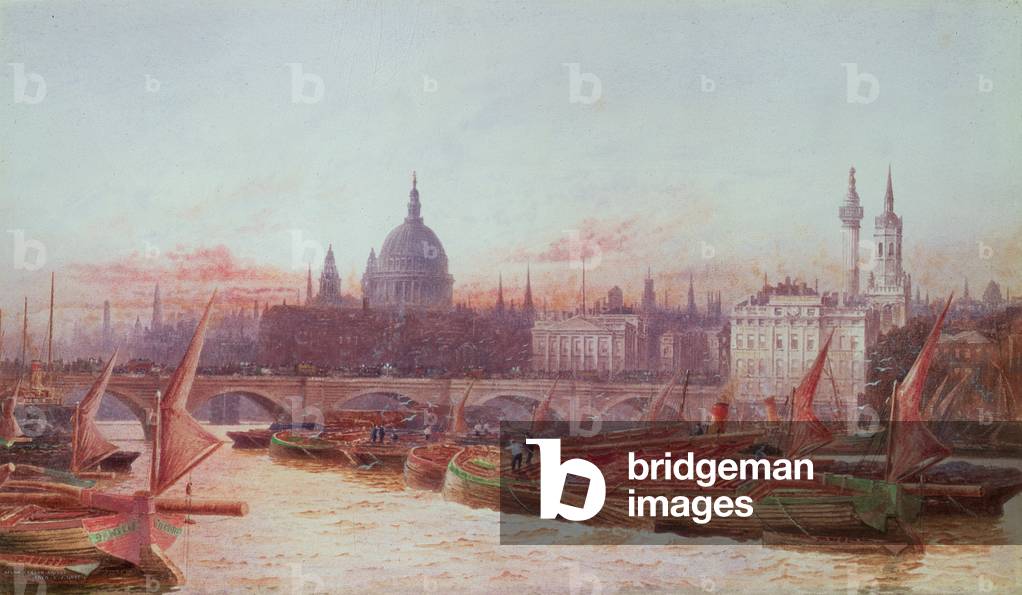 Lastkähne unter der London Bridge (w/c)