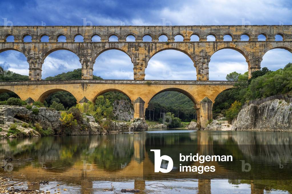 Pont du Gard, Languedoc Roussillon region, France, Unesco World Heritage Site,  Roman Aqueduct crosses the River Gardon near Vers-Pon-du-Gard Languedoc-Roussillon with 2000 year old, 2020 (photo)