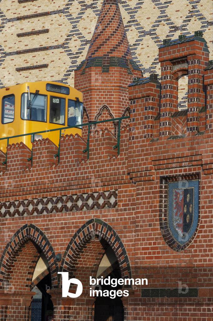 S-bahn train over Oberbaum bridge Oberbaumbrucke in  Friedrichshain Kreuzberg Berlin, Germany, Europe (photo)