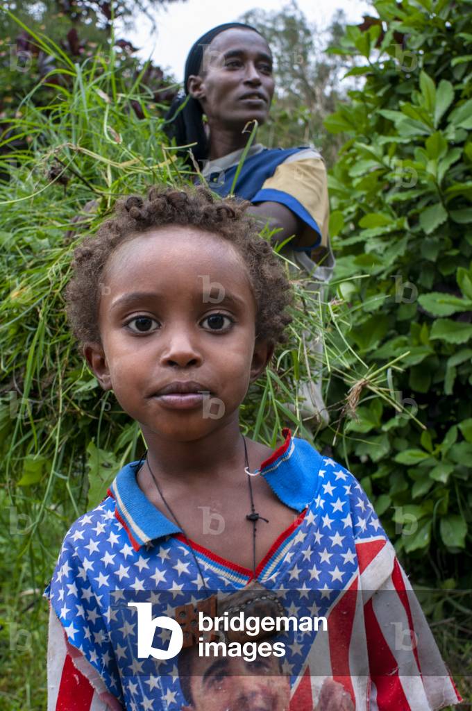 Children working. Rural landscape near the Tis Isat Blue Nile Falls of the farmland near Bahir Dar in Ethiopia (photo)