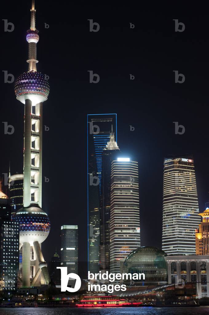 Pudong Skyline, by night, Shanghai, China 2014 (photo)
