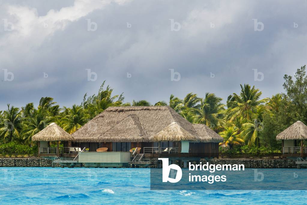 Overwater bungalows of Hilton bora Bora Nui Resort hotel in Bora bora Island, 2020 (photo)