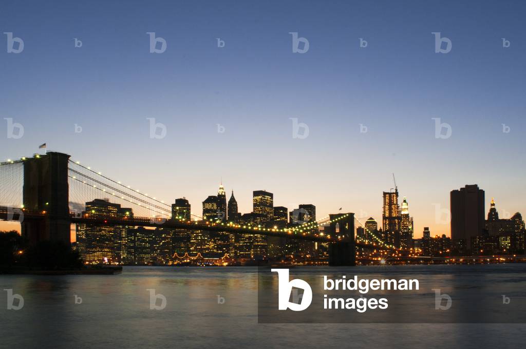 The Brooklyn Bridge at sunset New York City United States of America North America, Brooklyn Bridge, Manhattan, New York, USA (photo)