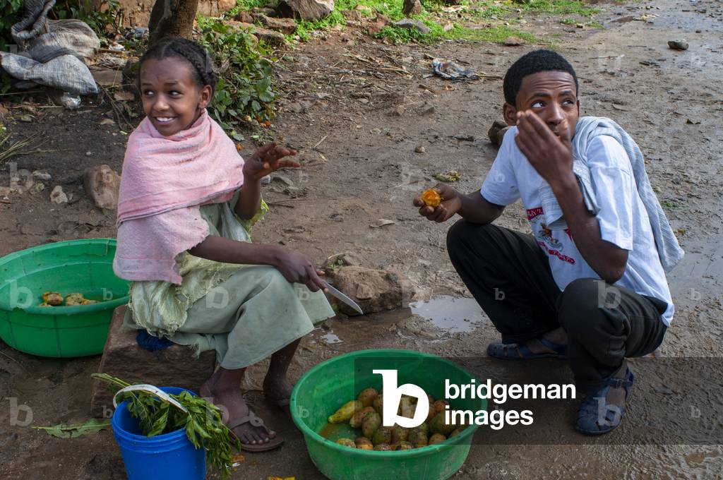 Eating prickly pears in Hawzen town, Eastern Tigray, Ethiopia (photo)