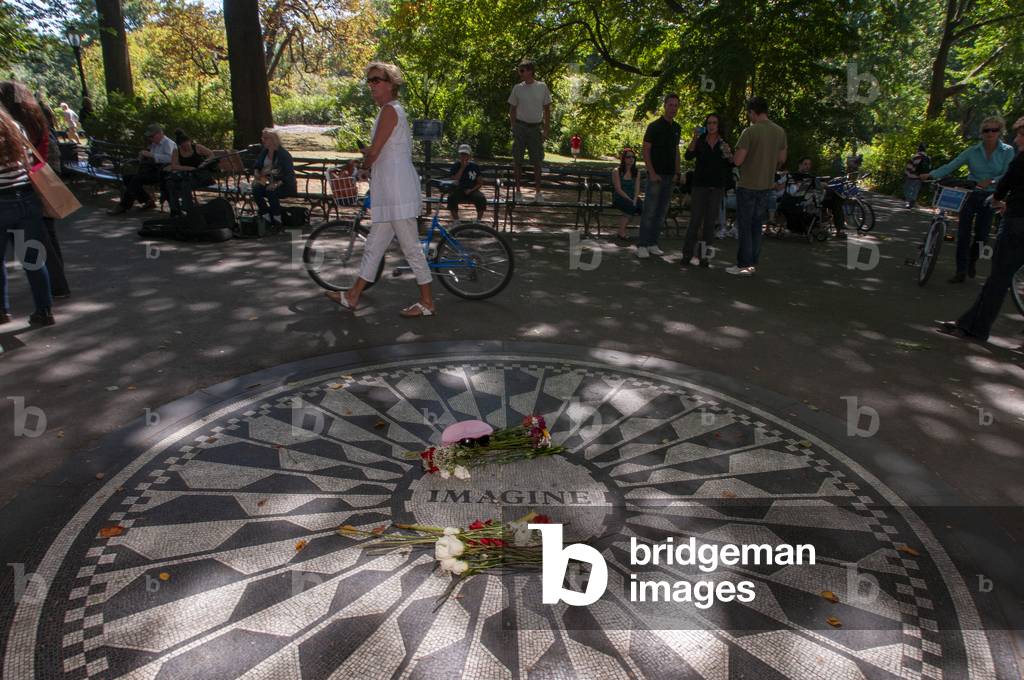 The John Lennon Memorial mosaic in Strawberry Fields, inside Central Park, New York City USA (photo)