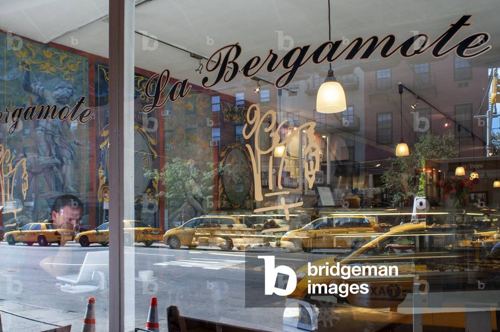 This unmistakable French bakery, La Bergamot, is located in the Chelsea neighborhood in a quiet shaded Episcopal General Theological Seminary building block, Manhattan, USA (photo)