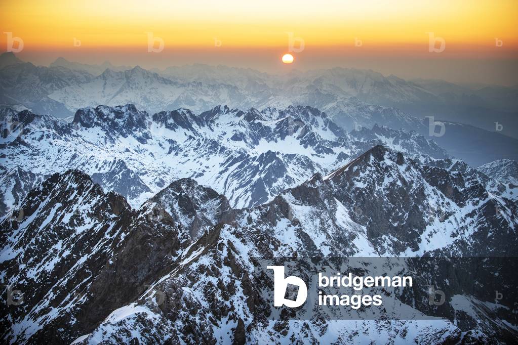 Sunset Mountain views in front of The Observatory Of Pic Du Midi De Bigorre, Hautes Pyrenees, Midi Pyrenees, France, The Col du Tourmalet is the highest paved mountain pass in the French Pyrenees second only to the Col de Portet, So in contrast to frequent claims, 2020 (photo)
