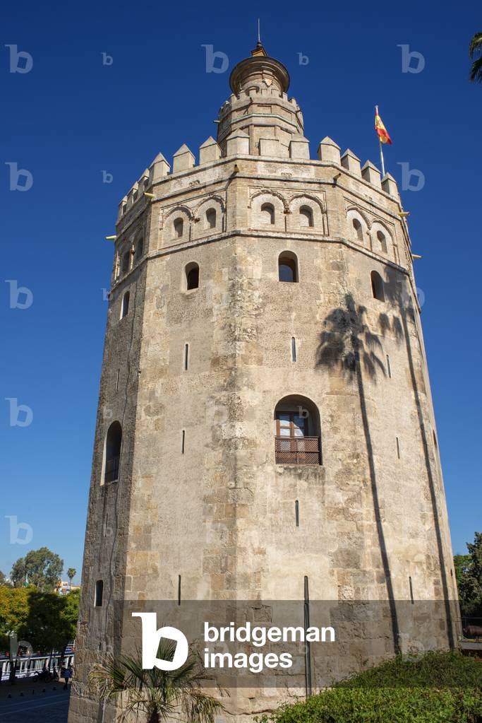 Seville Torre del Oro, view of the Moorish Torre del Oro Tower of Gold in the old city quarter of Sevilla, Andalucia, Spain (photo)