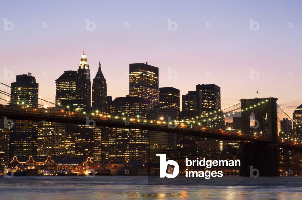 The Brooklyn Bridge at sunset New York City United States of America North America, Brooklyn Bridge, Manhattan, New York, USA (photo)